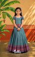 Blended Silk Pavadai Sattai - Teal Blue and Navy Blue - Kids-Suttis