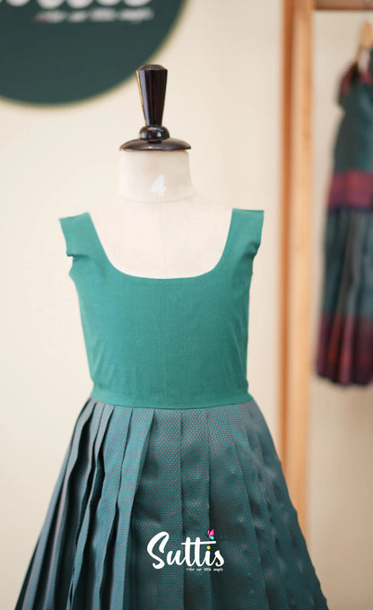 Blended Silk Pavadai Sattai - Teal Blue and Navy Blue - Kids-Suttis