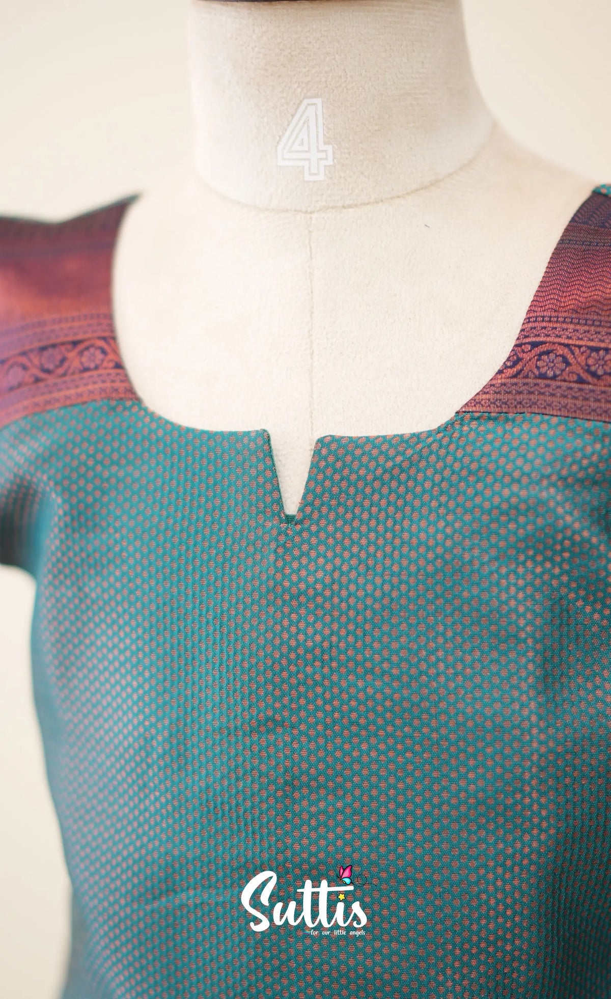 Blended Silk Pavadai Sattai - Teal Blue and Navy Blue - Kids-Suttis
