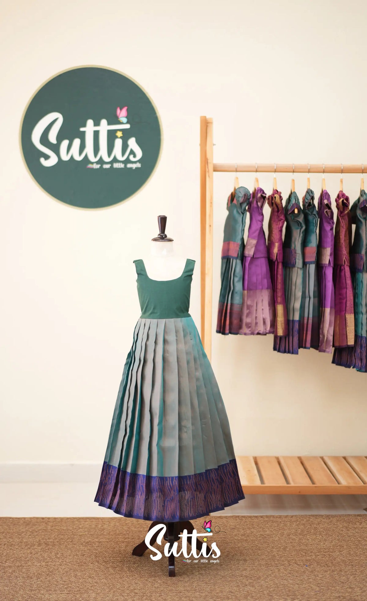 Blended Silk Pavadai Sattai - Two tone Blue and Royal Blue - Kids-Suttis