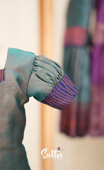 Blended Silk Pavadai Sattai - Two tone Blue and Royal Blue - Kids-Suttis