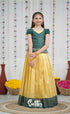 Blended Silk Pavadai Sattai Yellow and Bottle Green Kids Suttis