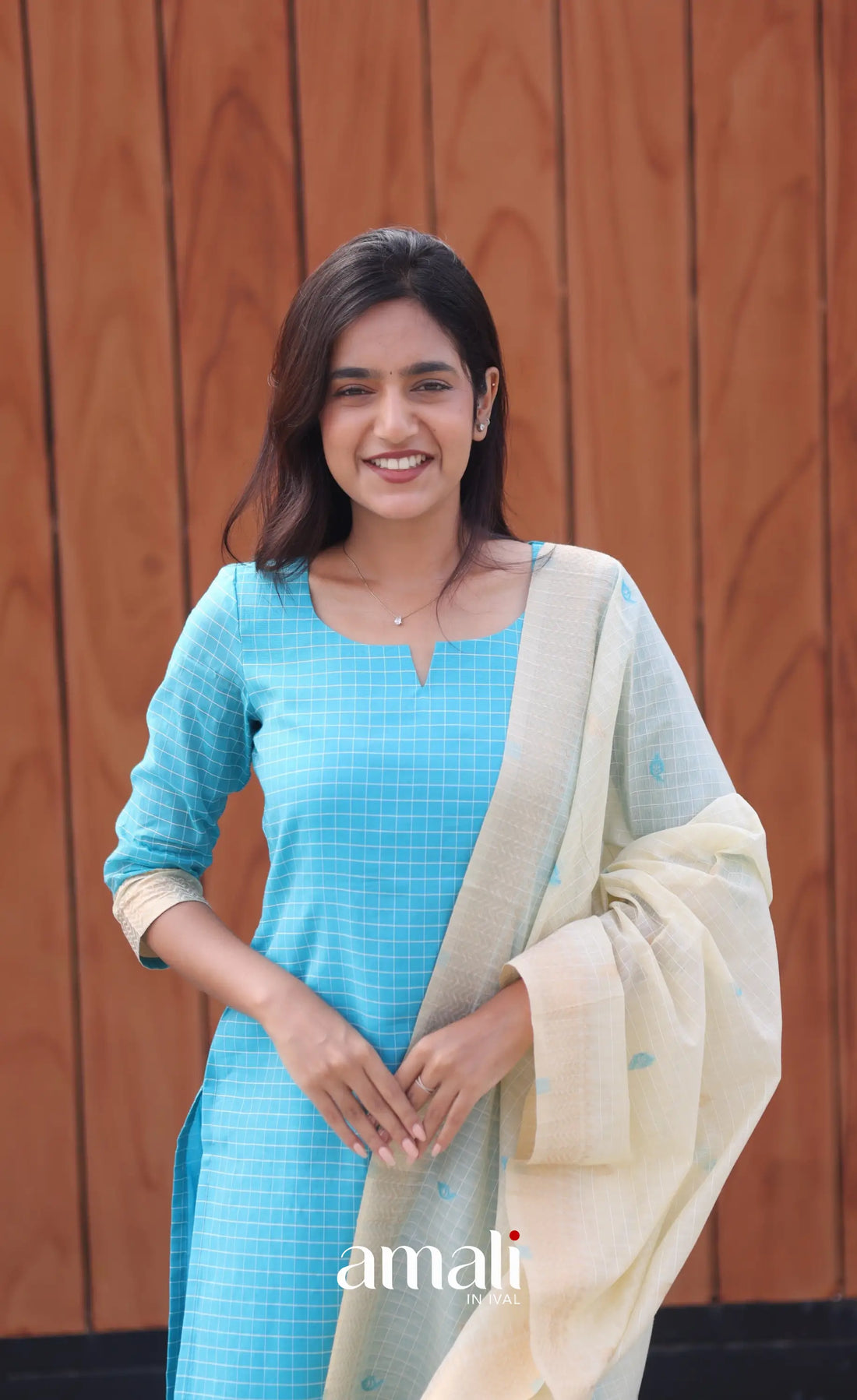 Blue and Cream Silk Cotton Salwar - salwar