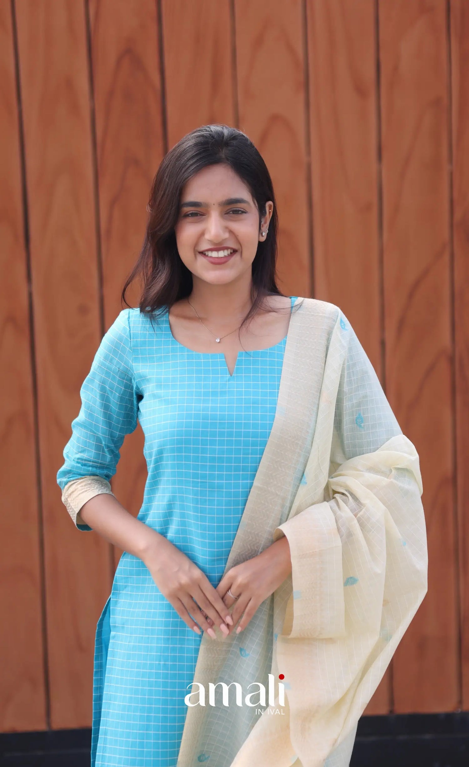 Blue and Cream Silk Cotton Salwar - salwar