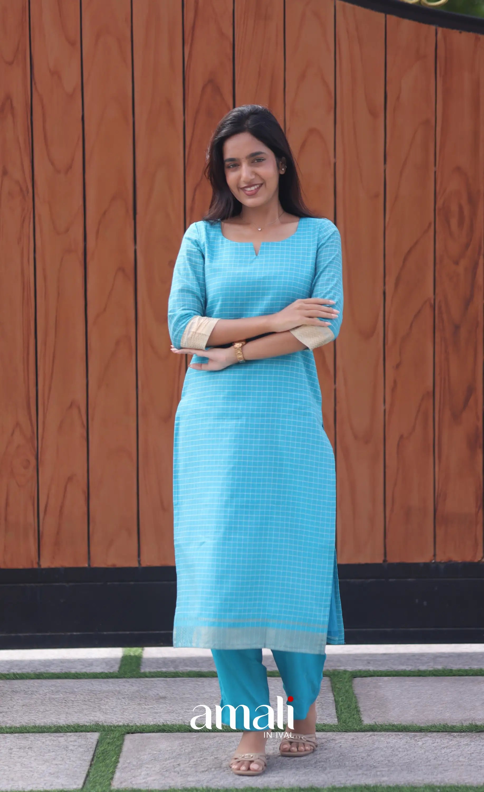 Blue and Cream Silk Cotton Salwar - salwar