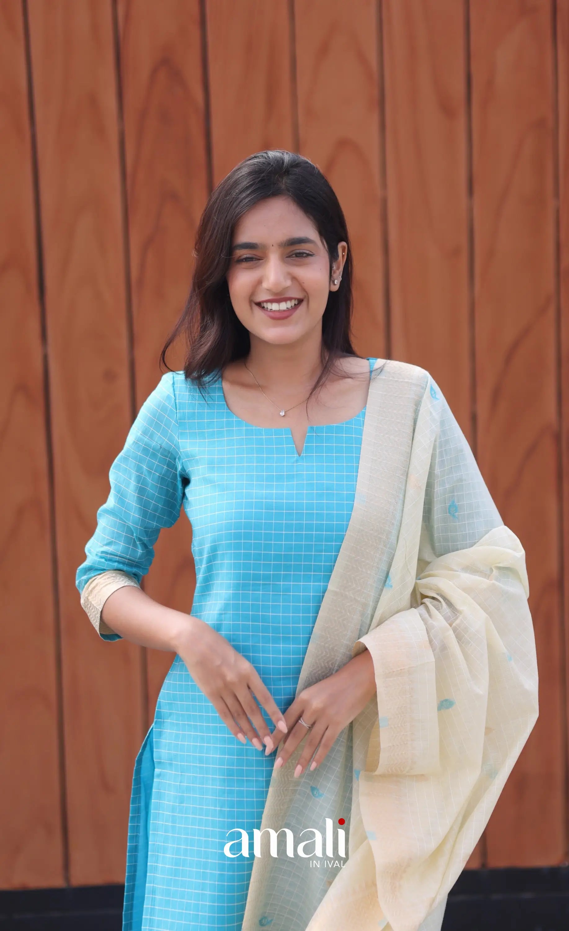Blue and Cream Silk Cotton Salwar - salwar