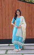 Blue and Cream Silk Cotton Salwar - salwar