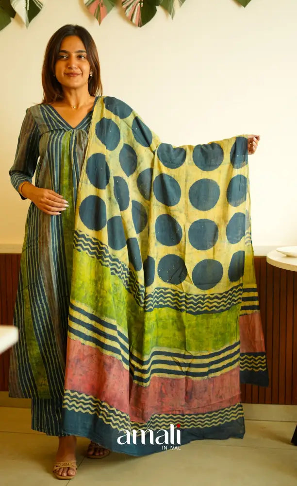 Blue shades Jaipur Cotton A-line Salwar Set - salwar