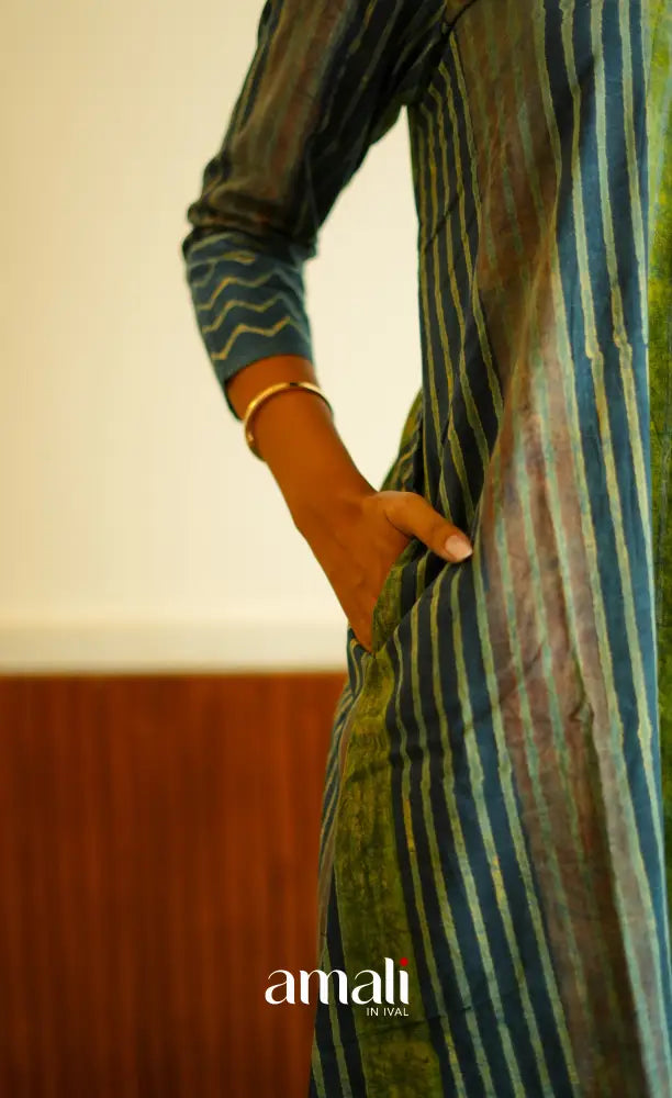 Blue shades Jaipur Cotton A-line Salwar Set - salwar