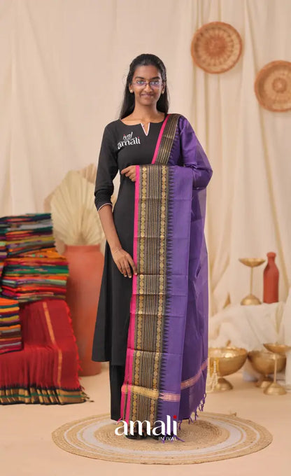 Bluish Purple With Pink Chettinad Cotton Dupatta salwar