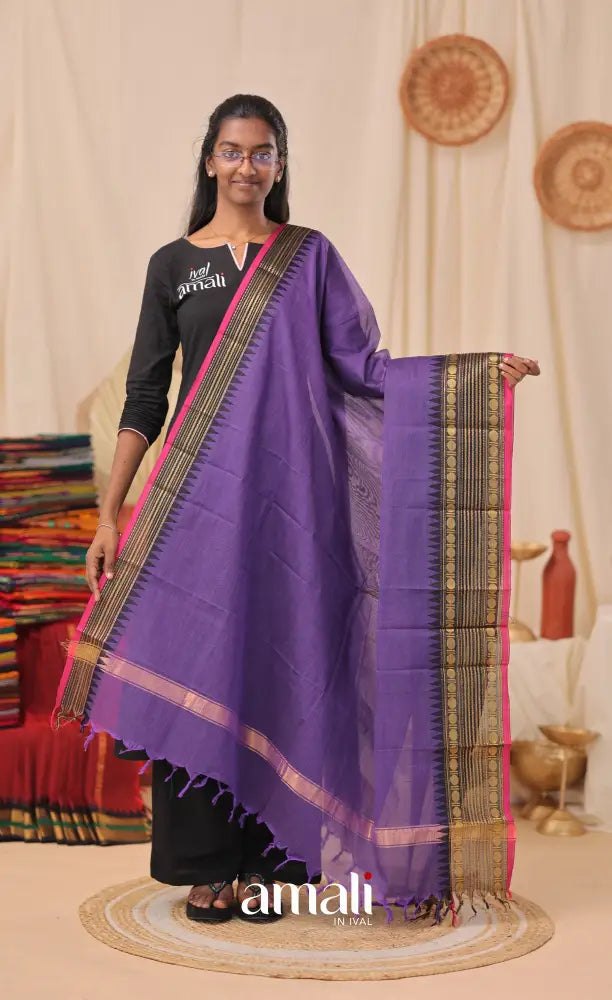 Bluish Purple With Pink Chettinad Cotton Dupatta salwar