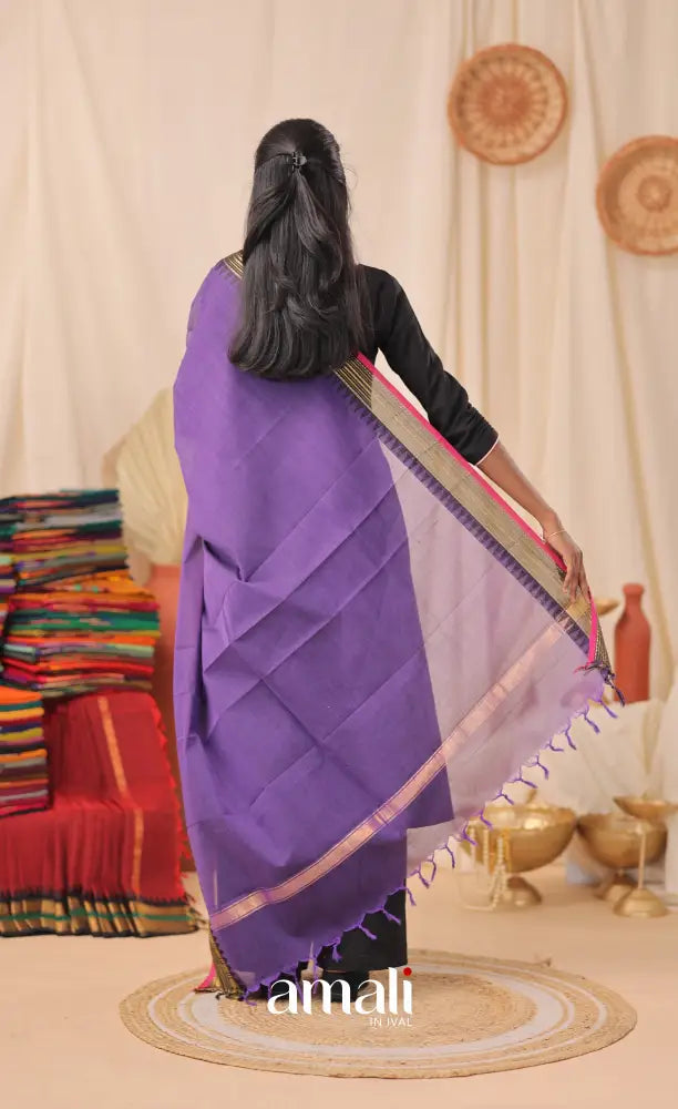 Bluish Purple With Pink Chettinad Cotton Dupatta salwar