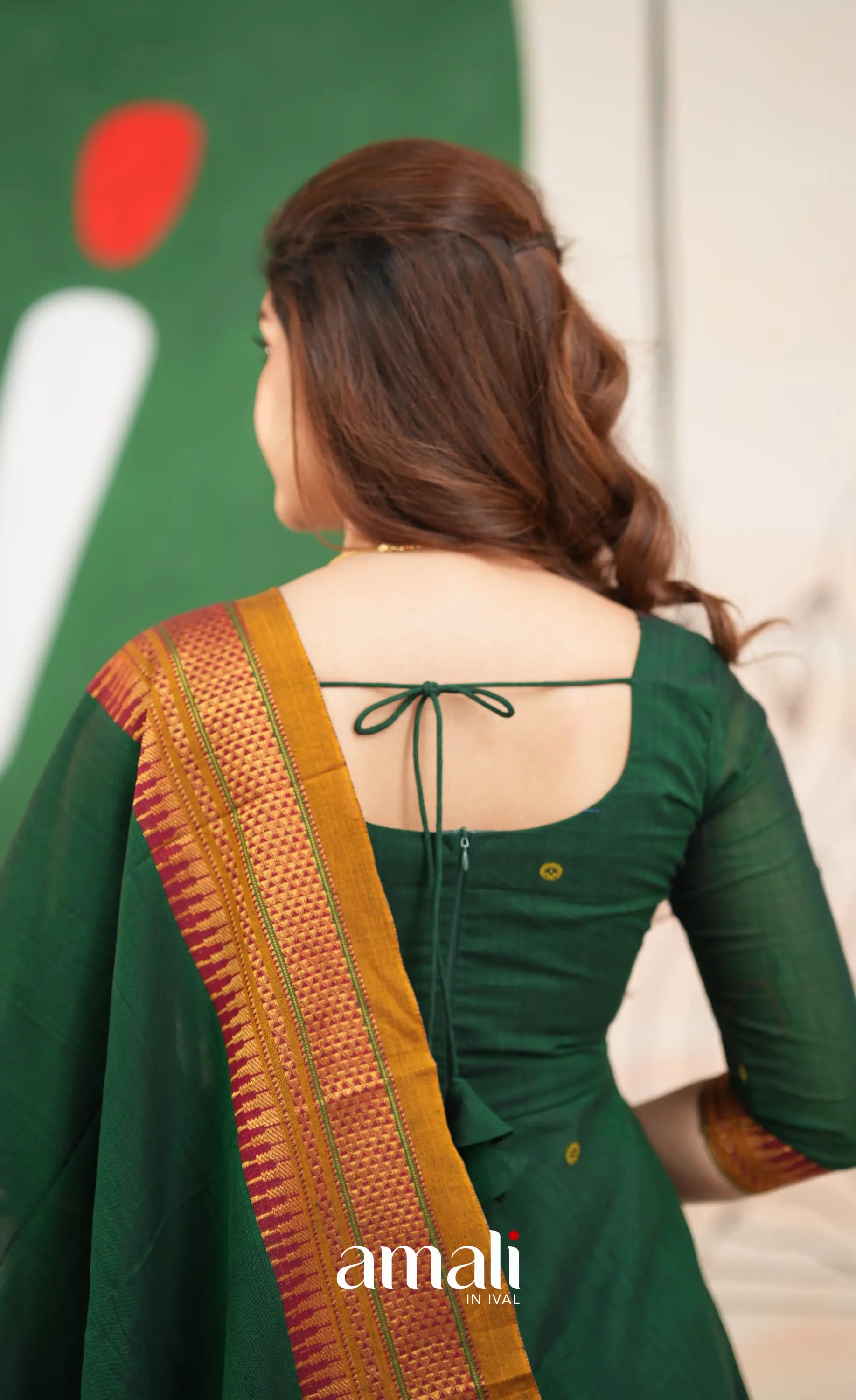 Bottle green and Mustard yellow Narayanpet Cotton Anarkali - Anarkalis