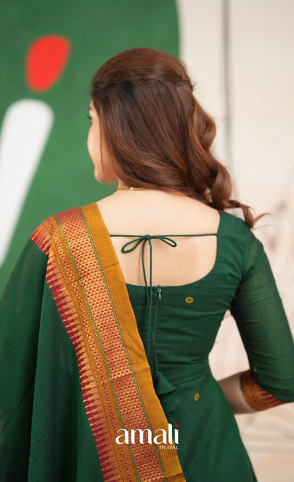 Bottle green and Mustard yellow Narayanpet Cotton Anarkali - Anarkalis