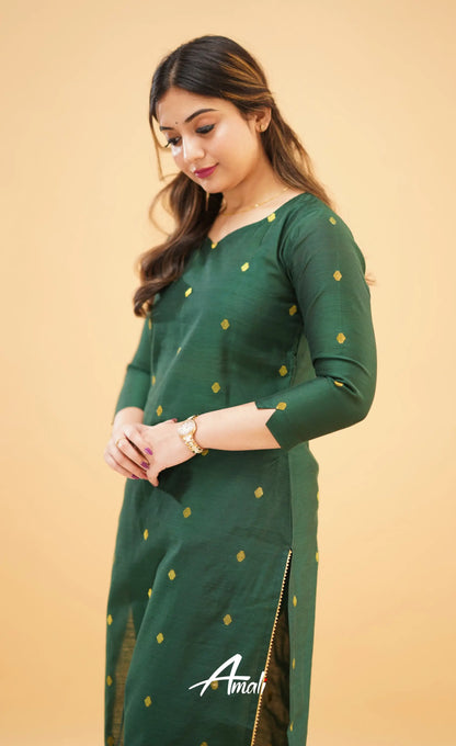 Bottle Green Slub Cotton Silk Co-Ord Set