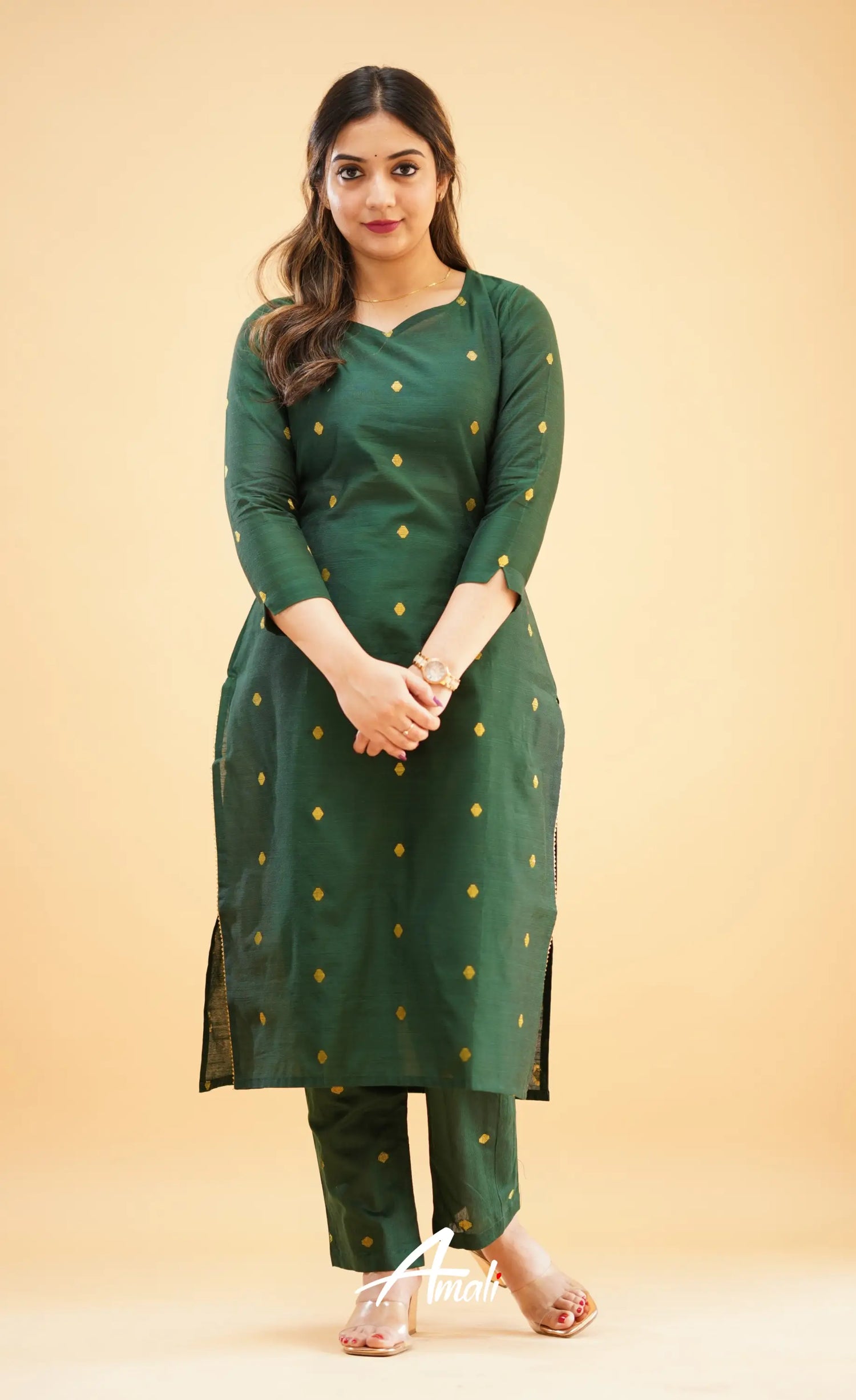 Bottle Green Slub Cotton Silk Co-Ord Set