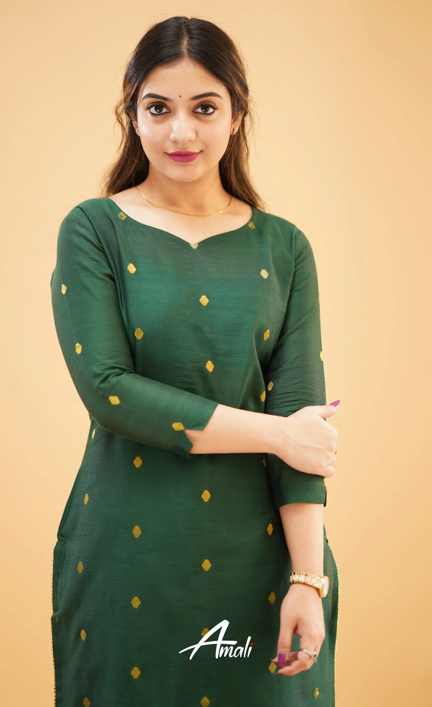 Bottle Green Slub Cotton Silk Co-Ord Set