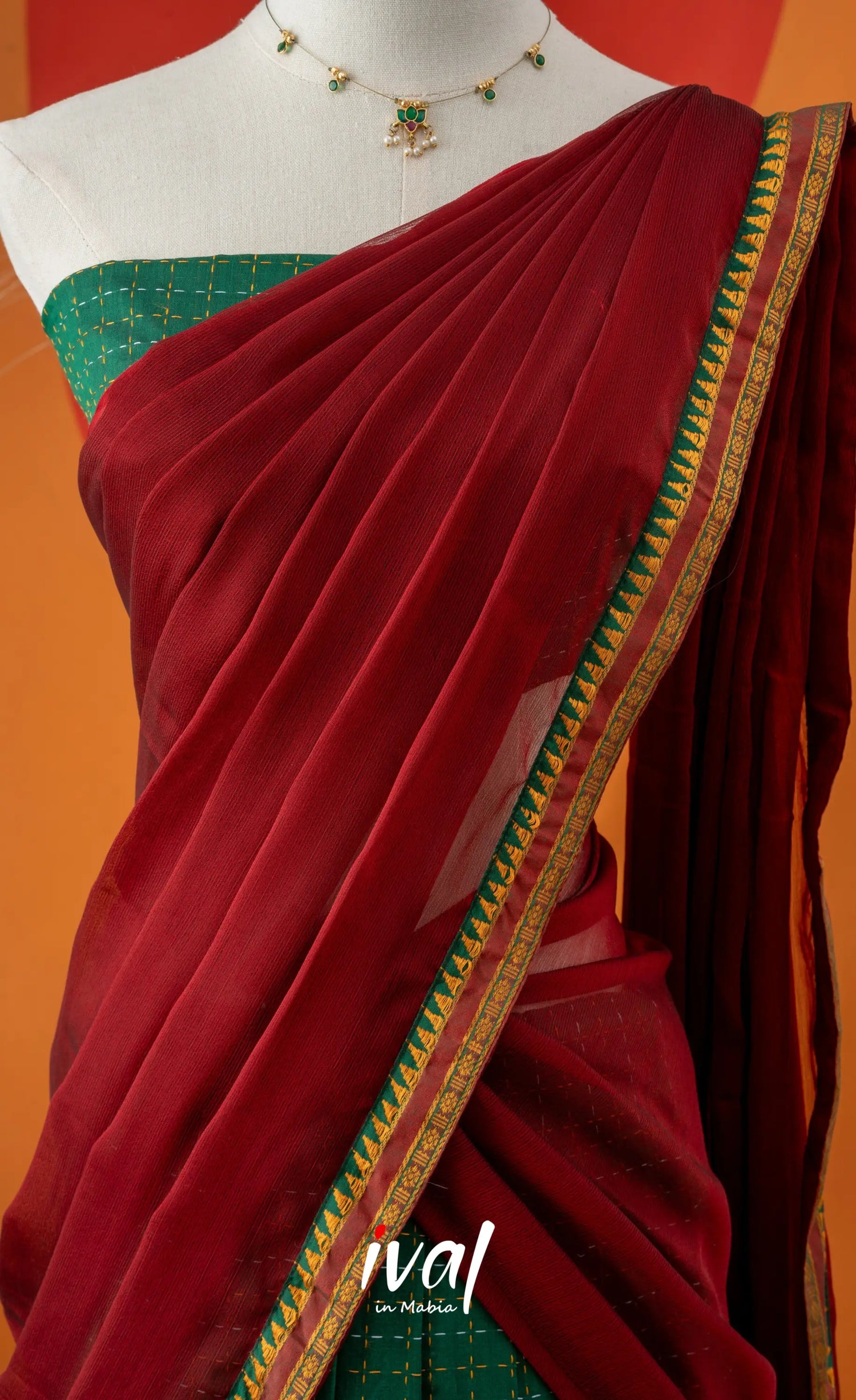 Bottle Green with Reddish Maroon Semi-Stitched Blended Silk Halfsaree Half Sarees