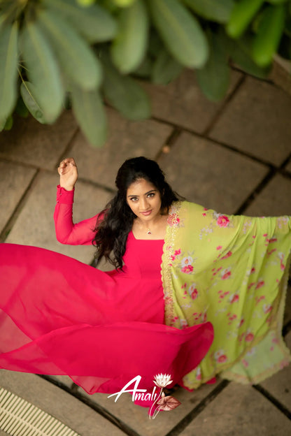 Bright Pink Georgette Anarkali Anarkalis