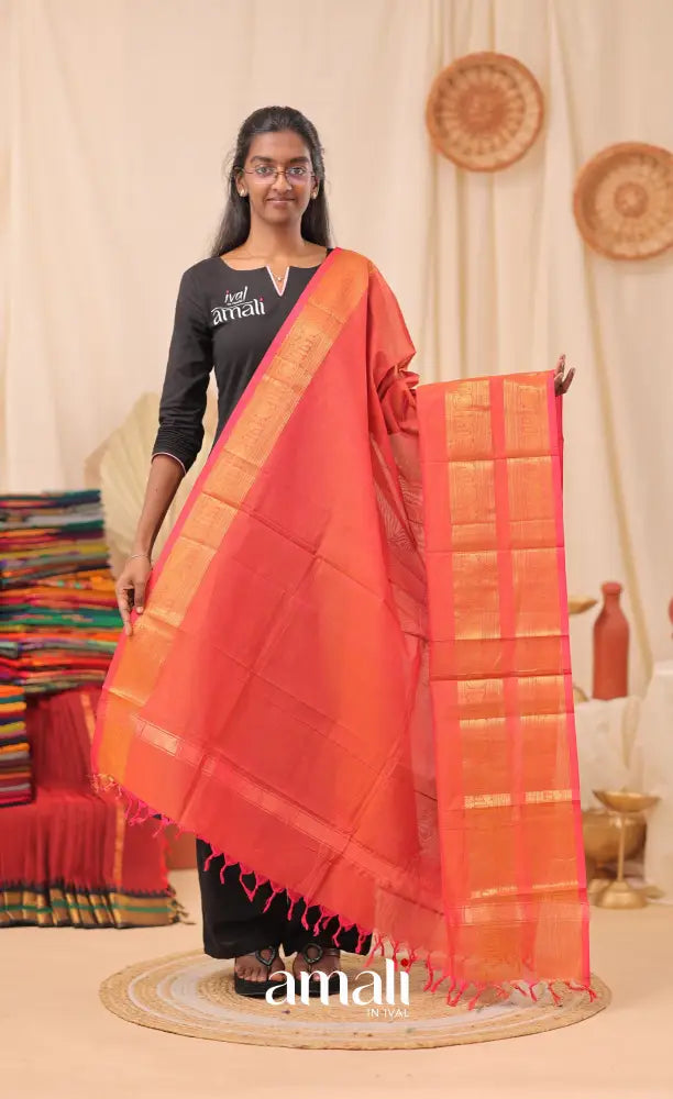 Bright Pink With Gold Chettinad Cotton Dupatta salwar