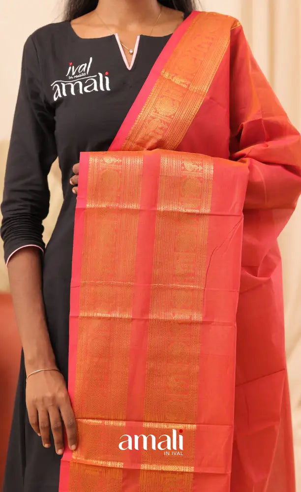 Bright Pink With Gold Chettinad Cotton Dupatta salwar