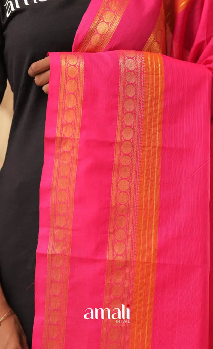 Bright Pink With Gold Chettinad Cotton Dupatta salwar