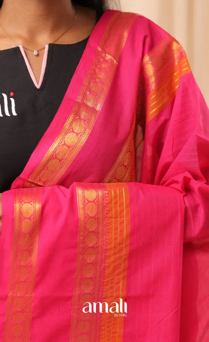 Bright Pink With Gold Chettinad Cotton Dupatta salwar