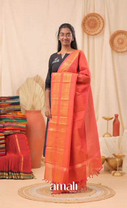Bright Pink With Gold Chettinad Cotton Dupatta salwar