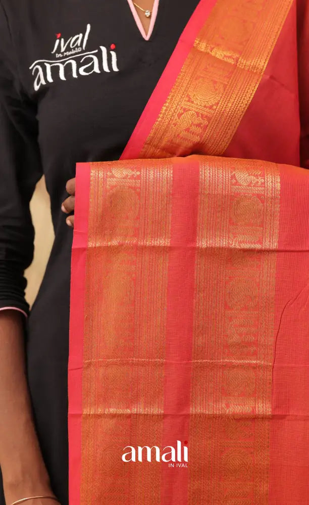 Bright Pink With Gold Chettinad Cotton Dupatta salwar