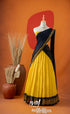 Bright Yellow with Navy Blue Semi-Stitched Cotton Halfsaree Half Sarees