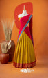 Bright Yellow with Pink Semi-Stitched Cotton Halfsaree Half Sarees