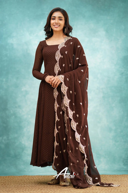 Brown Georgette Anarkali Anarkalis