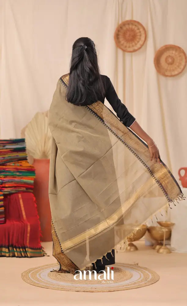 Brownish Grey With Black Chettinad Cotton Dupatta salwar