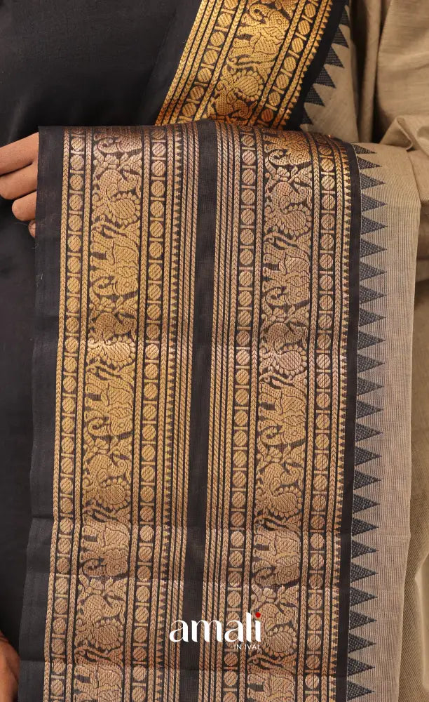 Brownish Grey With Black Chettinad Cotton Dupatta salwar