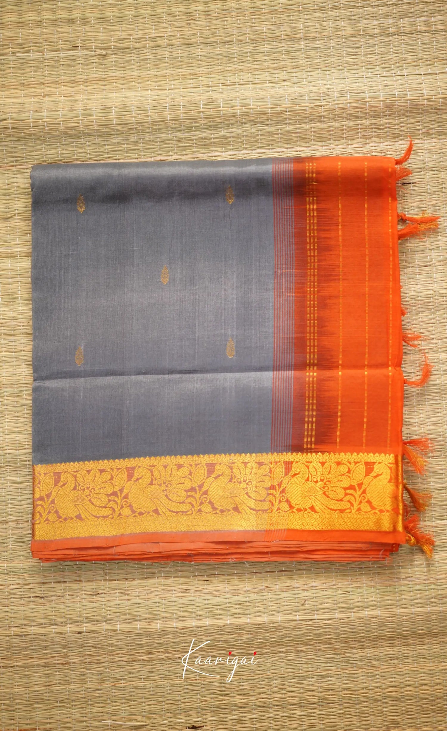 Chaarvi- Ash With Orange Kanchi Silk Cotton Saree Sarees