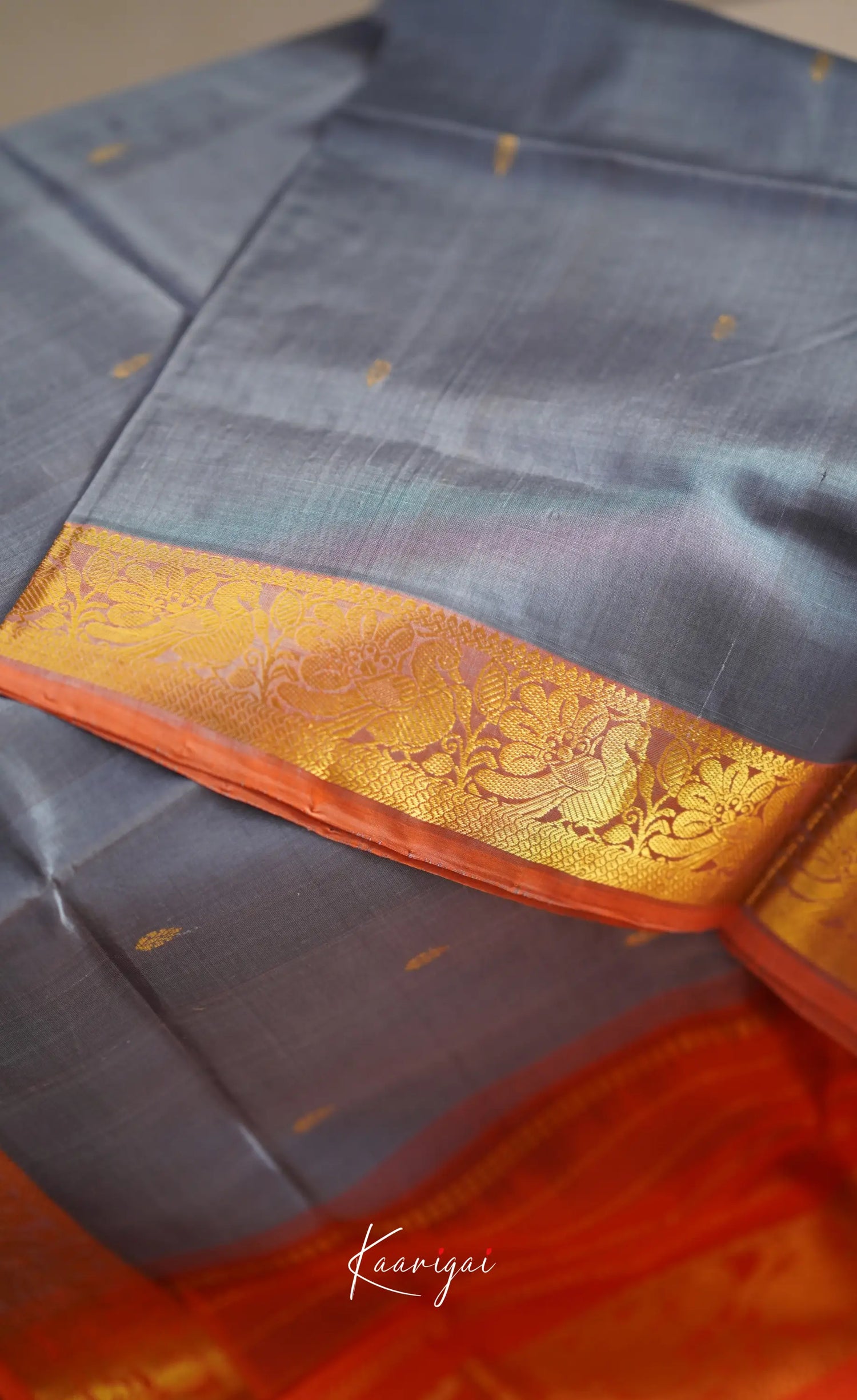 Chaarvi- Ash With Orange Kanchi Silk Cotton Saree Sarees