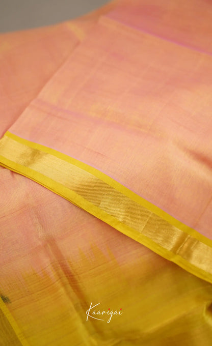 Chaarvi- Baby Pink With Greenish Yellow Kanchi Silk Cotton Saree Sarees