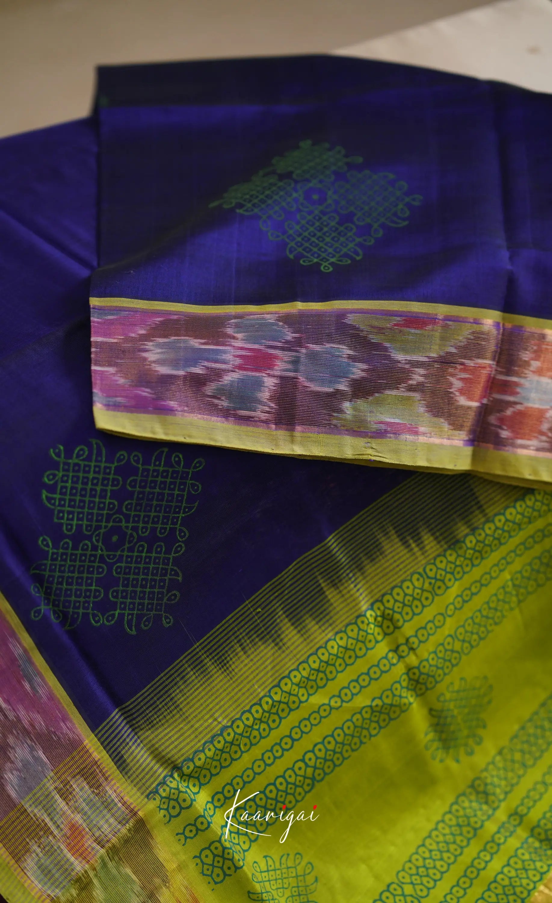 Chaarvi- Blue With Green Kanchi Silk Cotton Saree Sarees