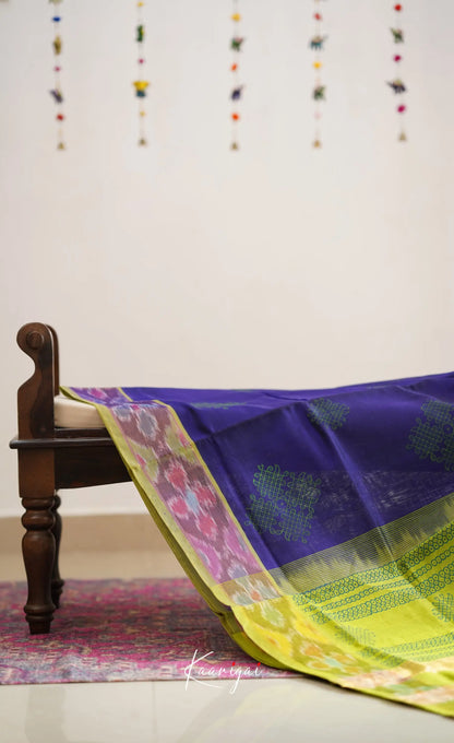 Chaarvi- Blue With Green Kanchi Silk Cotton Saree Sarees