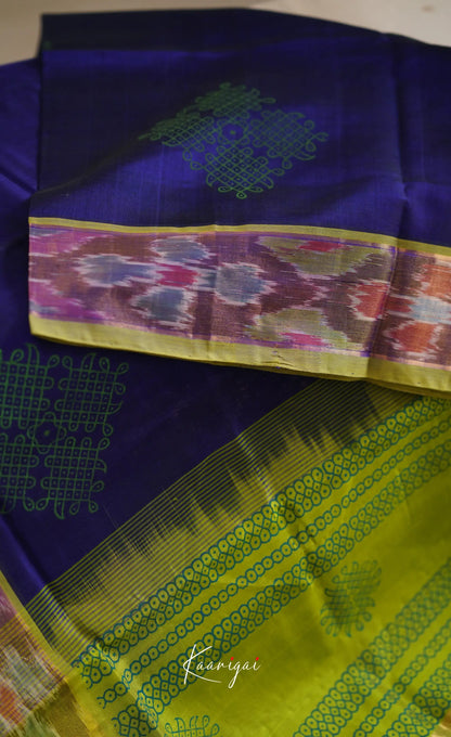 Chaarvi- Blue With Green Kanchi Silk Cotton Saree Sarees