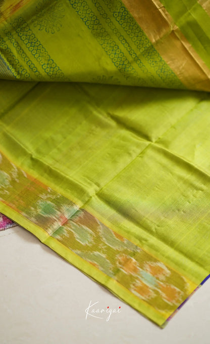 Chaarvi- Blue With Green Kanchi Silk Cotton Saree Sarees