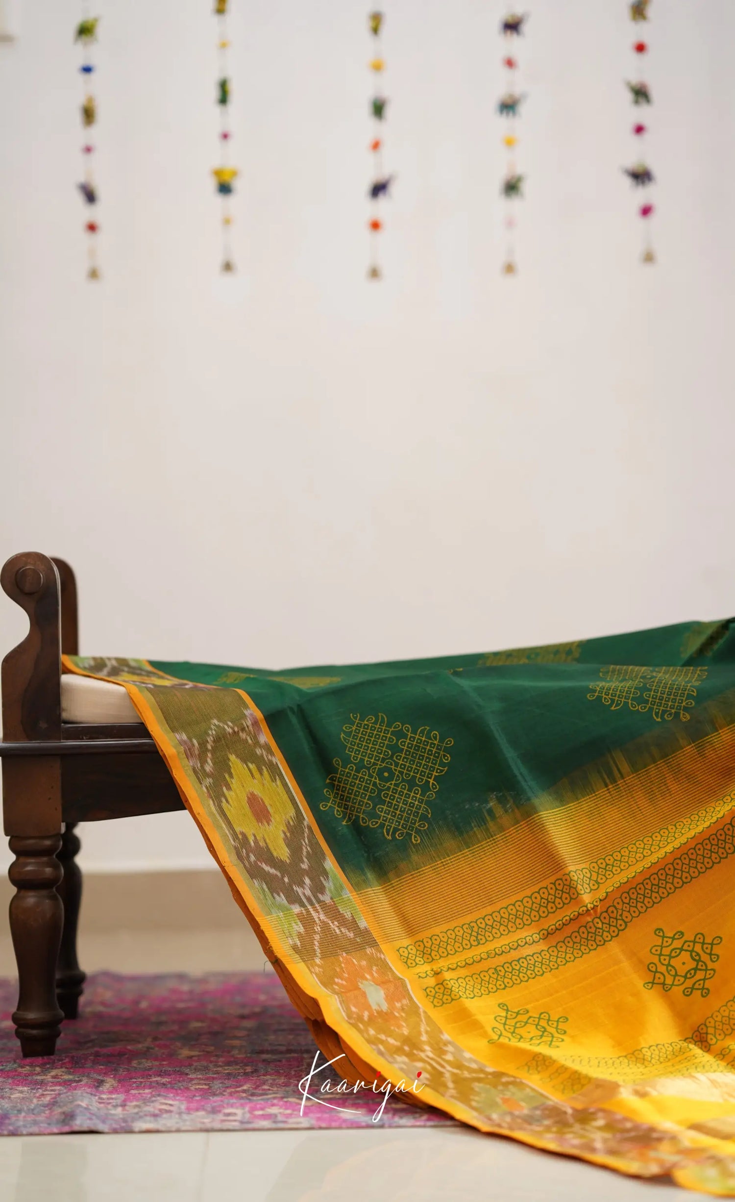 Chaarvi- Bottle Green With Mustard Kanchi Silk Cotton Saree Sarees