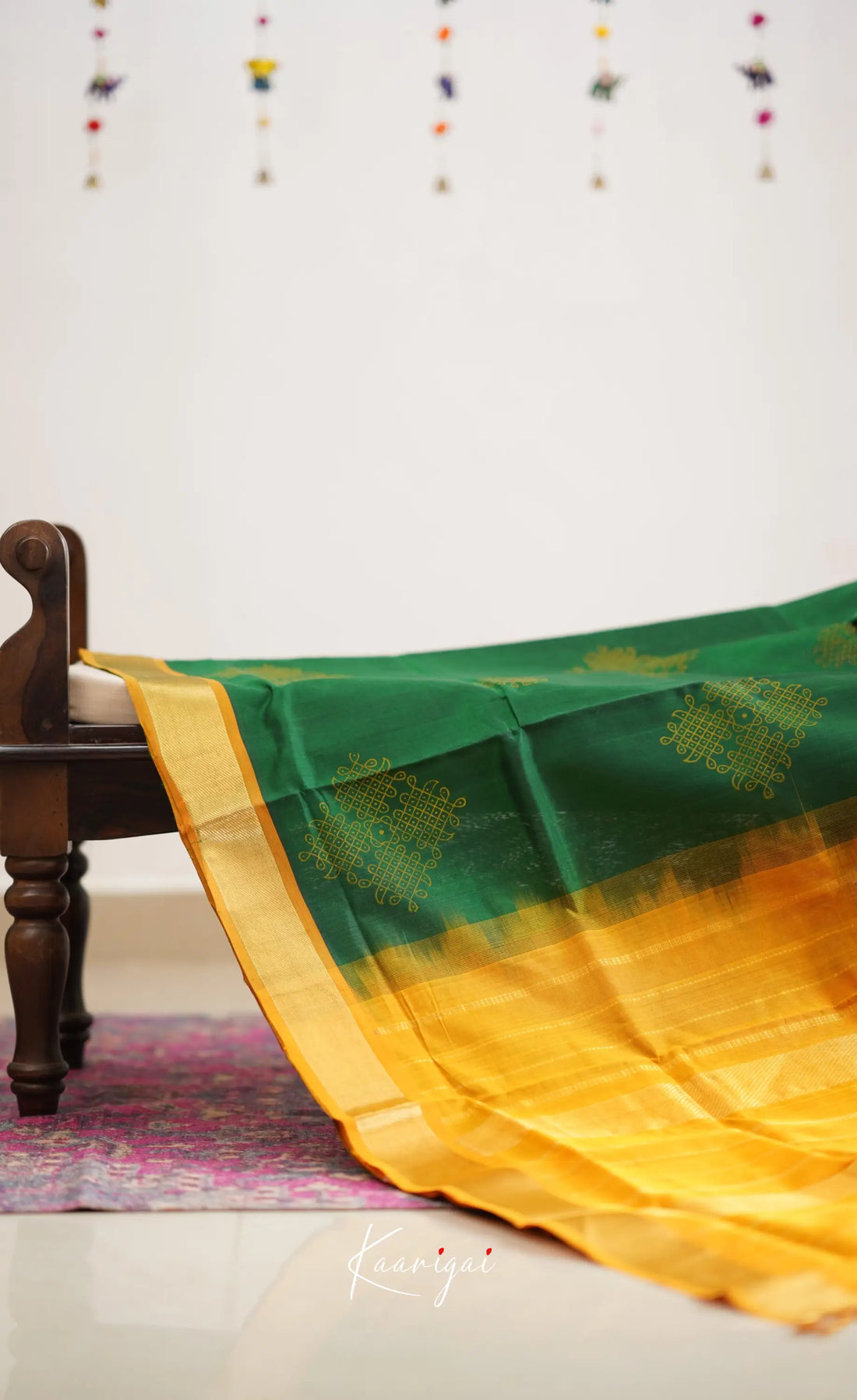 Chaarvi- Bottle Green With Mustard Kanchi Silk Cotton Saree Sarees