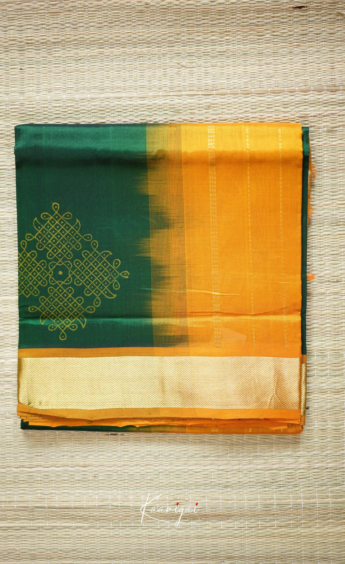 Chaarvi- Bottle Green With Mustard Kanchi Silk Cotton Saree Sarees