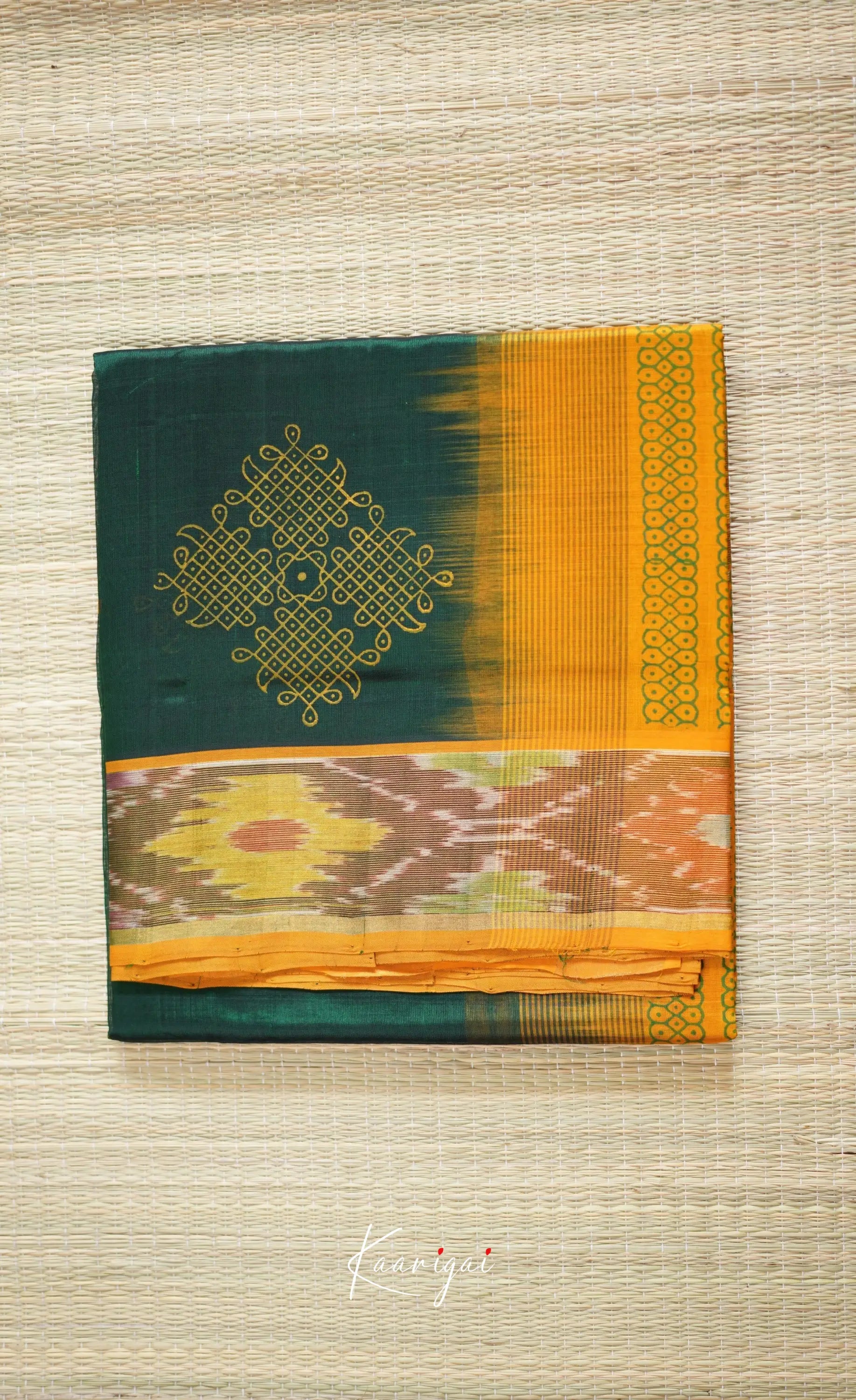 Chaarvi- Bottle Green With Mustard Kanchi Silk Cotton Saree Sarees