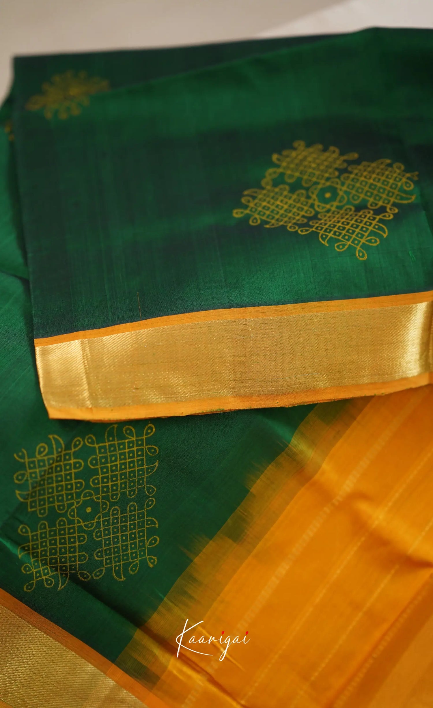 Chaarvi- Bottle Green With Mustard Kanchi Silk Cotton Saree Sarees