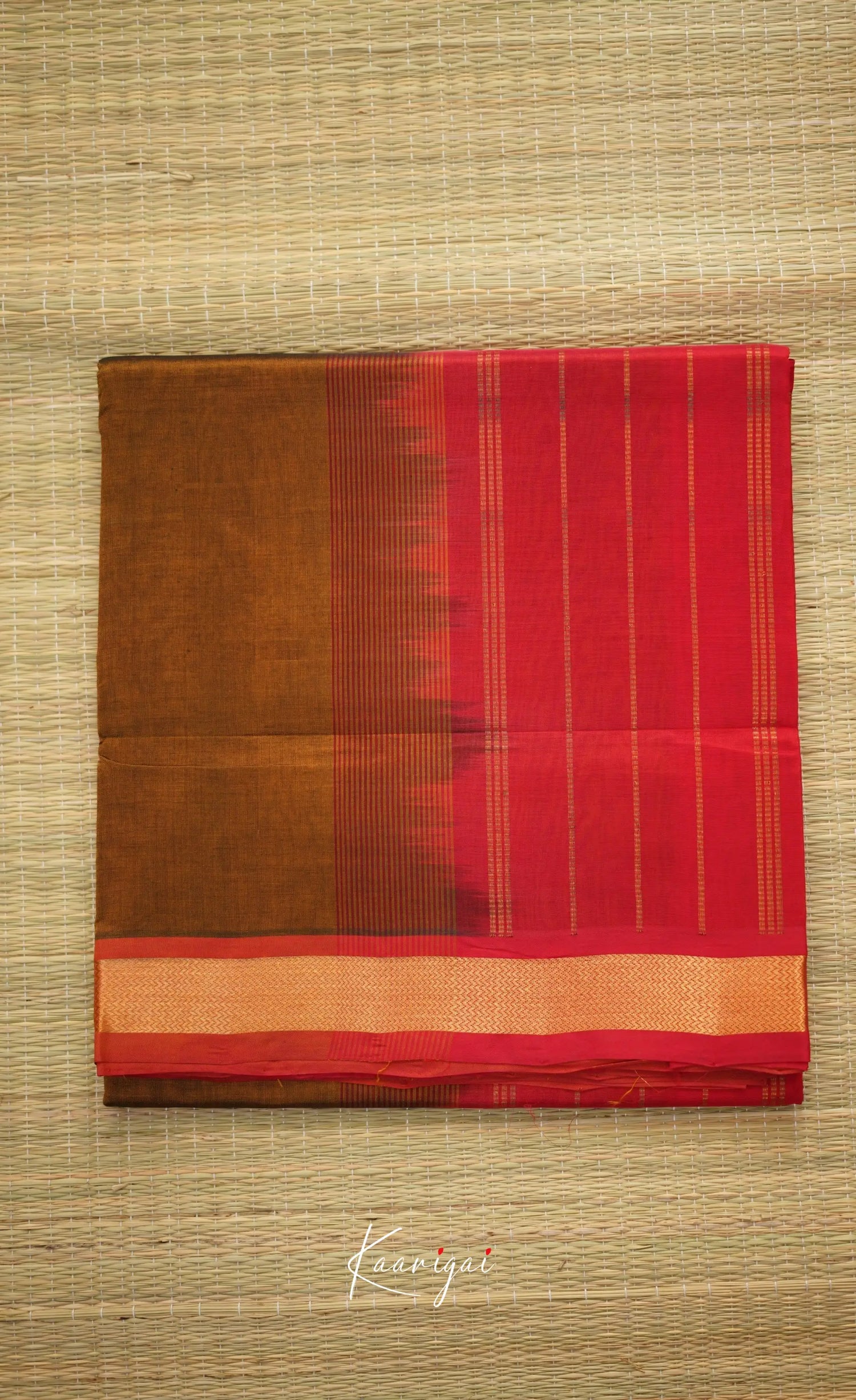 Chaarvi- Copper Brown With Pinkish Red Kanchi Silk Cotton Saree Sarees