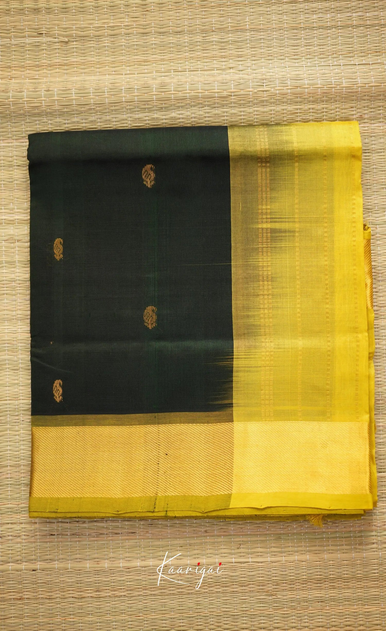 Chaarvi- Deep Bottle Green With Henna Kanchi Silk Cotton Saree Sarees