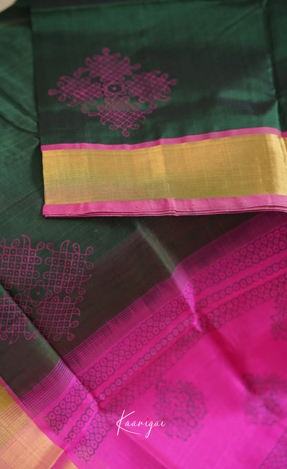 Chaarvi- Deep Bottle Green With Magenta Kanchi Silk Cotton Saree Sarees