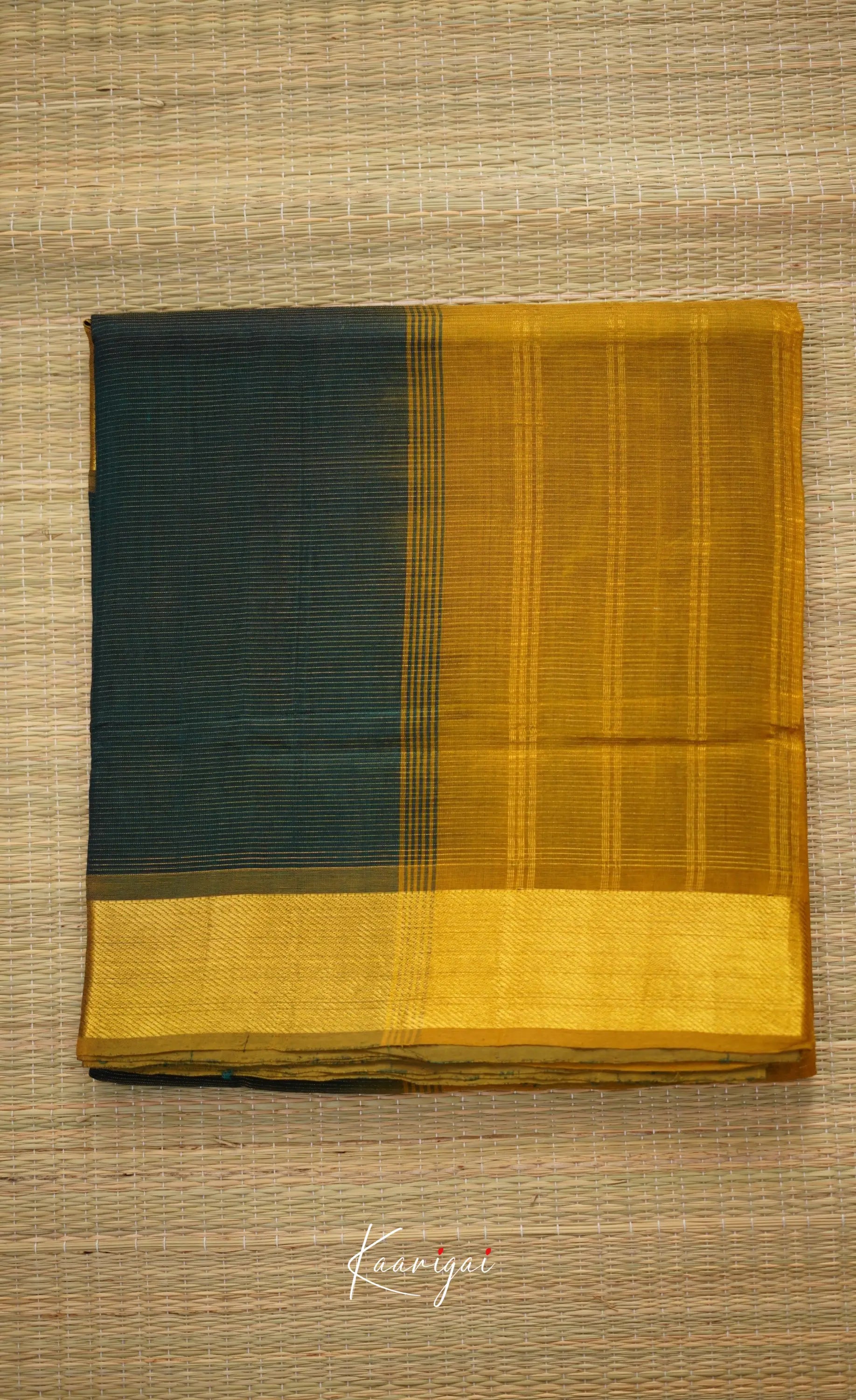 Chaarvi- Deep Bottle Green With Mustard Kanchi Silk Cotton Saree Sarees